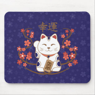 Maneki-neko Katze mit viel Glück-Kanji Mousepad