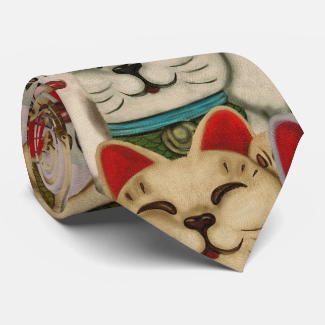 Maneki-neko-Katzen-Muster Krawatte (Gerollt)