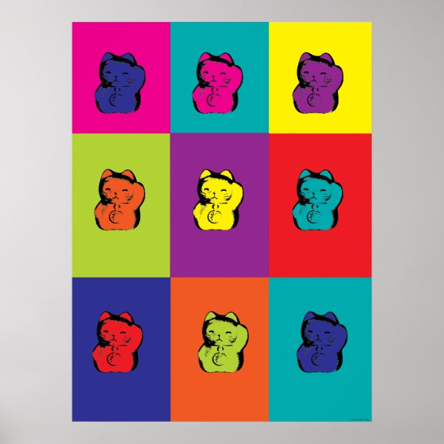 Maneki Neko Kitty Regenbogenposter Poster (Vorne)