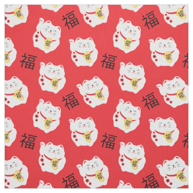 Maneki Neko Lucky Cat Chinesisches japanisches Sym Stoff (Muster)