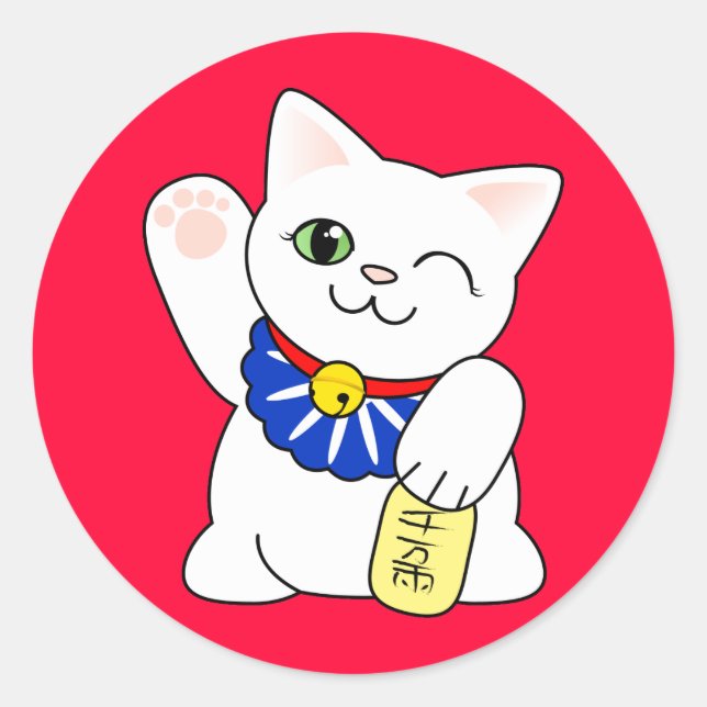 Maneki Neko Lucky Cat Runder Aufkleber (Vorderseite)