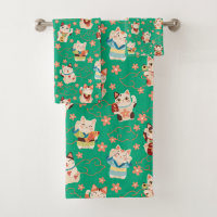 Maneki Neko Lucky Cats Badehandtuch-Set