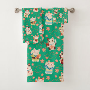 Maneki Neko Lucky Cats Badehandtuch-Set Badhandtuch Set