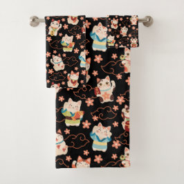 Maneki Neko Lucky Cats Bath Towel Set