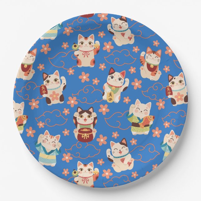 Maneki Neko Lucky Cats Pappteller (Vorderseite)