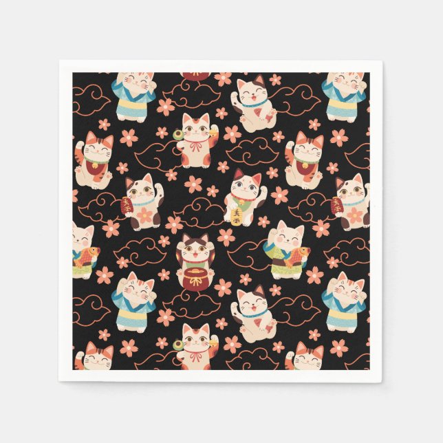 Maneki Neko Lucky Cats Personalisiert  Serviette (Vorderseite)