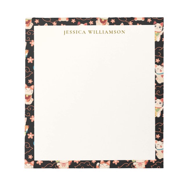 Maneki Neko Lucky Cats Personalized Name Notizblock (Vorderseite)