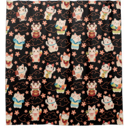Maneki Neko Lucky Cats Shower Curtain Duschvorhang