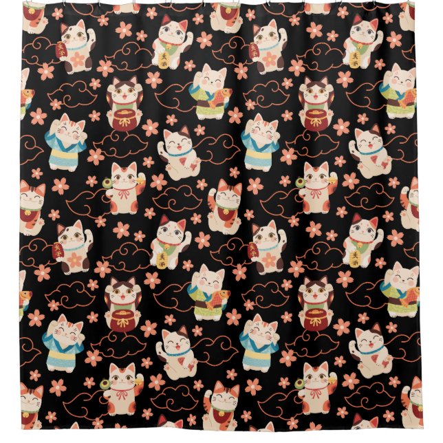 Maneki Neko Lucky Cats Shower Curtain Duschvorhang (Vorderseite)