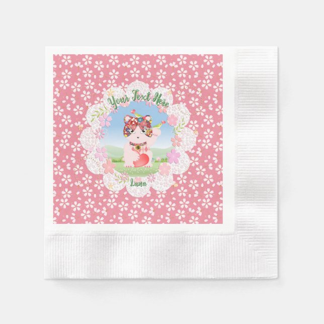 Maneki Neko Lucky Luna Party Serviette (Vorderseite)