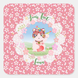 Maneki Neko Lucky Luna Quadratischer Aufkleber