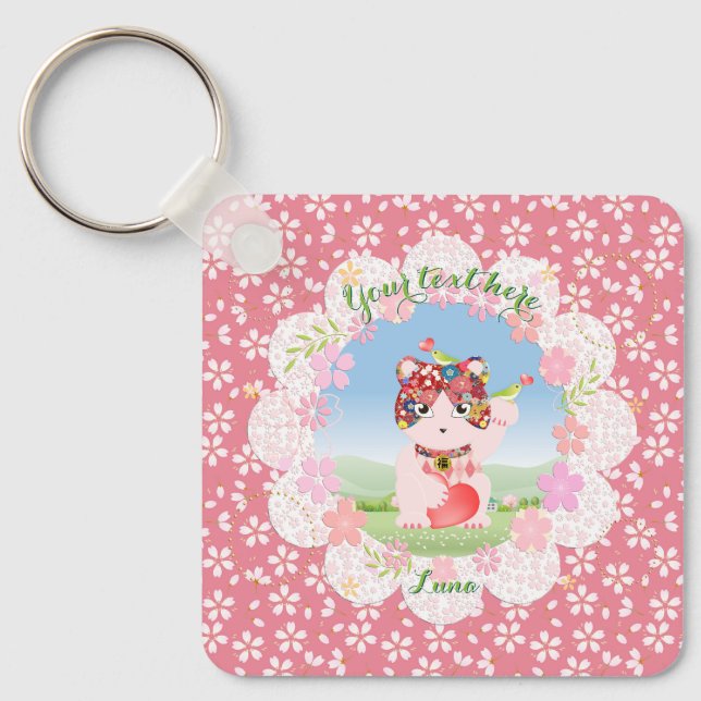 Maneki Neko Lucky Luna Square Schlüsselanhänger (Vorderseite)