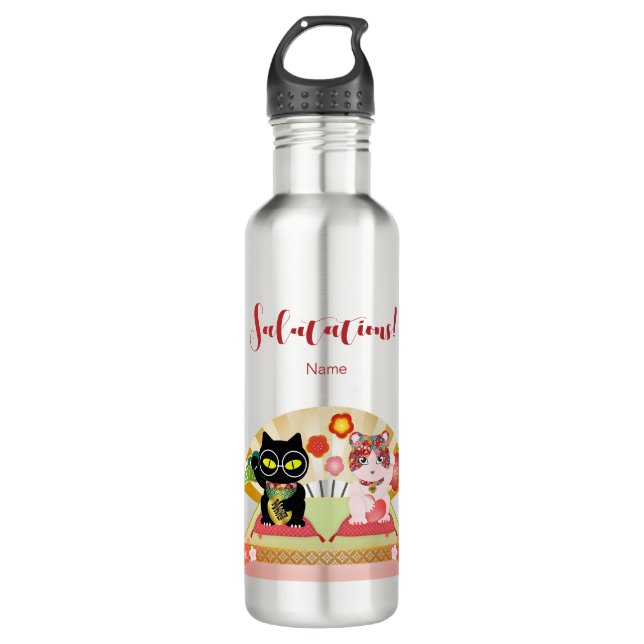Maneki Neko Lucky Poiluna Edelstahlflasche (Vorderseite)