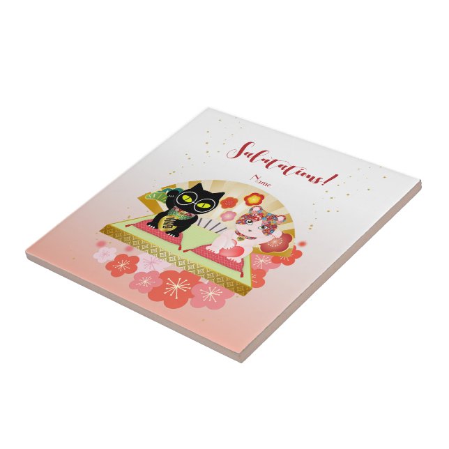 Maneki Neko Lucky Poiluna Fliese (Seite)