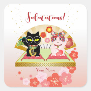 Maneki Neko Lucky Poiluna Quadratischer Aufkleber
