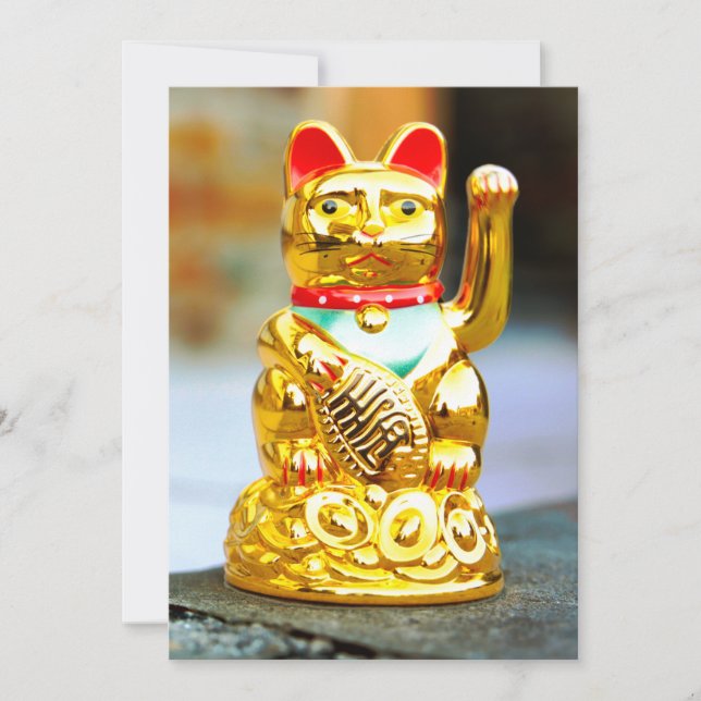 Maneki Neko Lucy Wave Cat Design Einladung (Vorderseite)