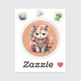 Maneki Neko mit Blume-Aufkleber Aufkleber