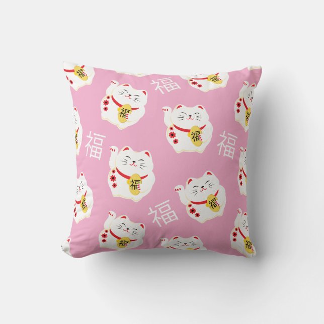Maneki Neko Niedlich Lucky White Cat Kissen (Vorderseite)