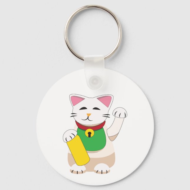 Maneki Neko oder Beckoning Cat Schlüsselanhänger (Vorderseite)