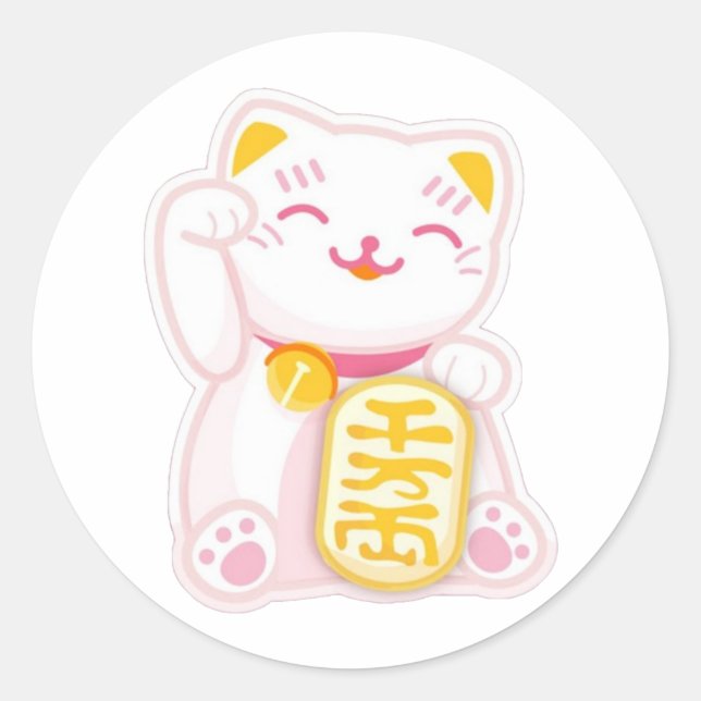 Maneki neko pink runder aufkleber (Vorderseite)