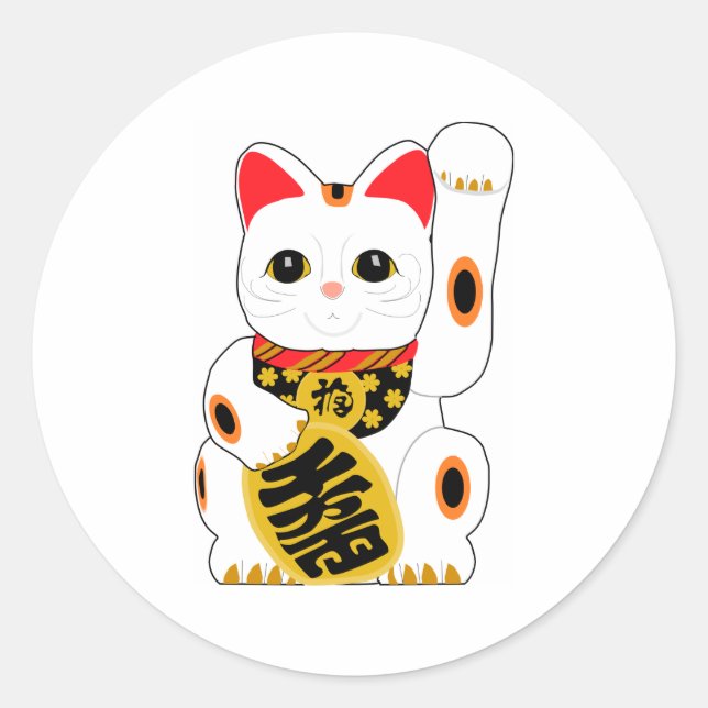 Maneki Neko Runder Aufkleber (Vorderseite)