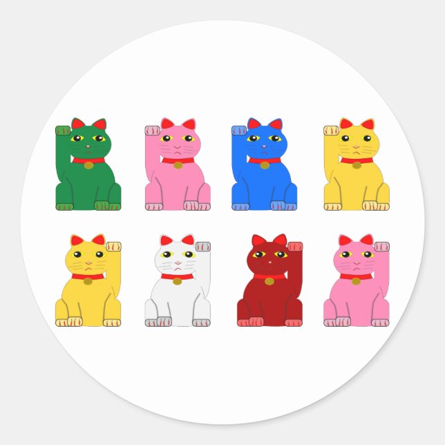 Maneki Neko Runder Aufkleber (Vorderseite)