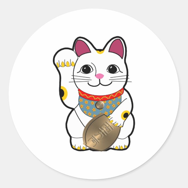 Maneki Neko Runder Aufkleber (Vorderseite)