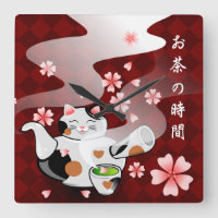 Maneki Neko Teapot Time for Tea clock!