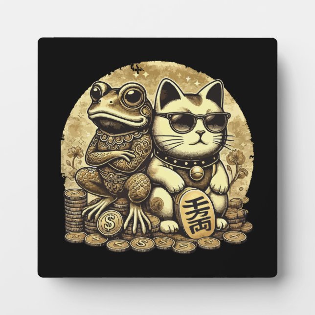 Maneki Neko und Jin Chan - Glück und Wohlstand Fotoplatte (Vorderseite)