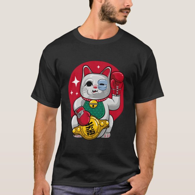Maneki Neko Unluck Boxing Cat T-Shirt (Vorderseite)