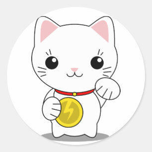 Maneki Neko - weiße glückliche Katze Runder Aufkleber
