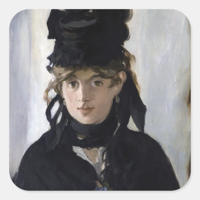 Manet - Berthe Morisot mit einem Blumenstrauß Quadratischer Aufkleber (Vorderseite)