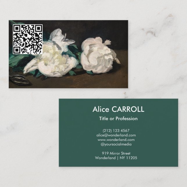 Manet - Branch White Peonings, Secateurs - QR Code Visitenkarte (Vorne/Hinten)