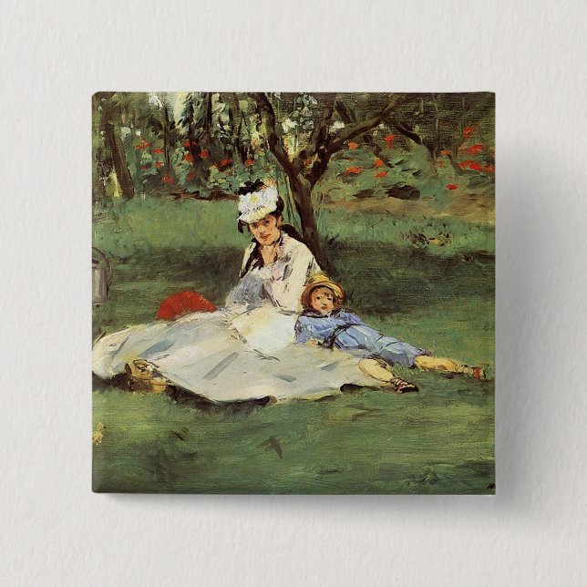 Manet Impressionist French Family Garden Malerei Button (Vorderseite)