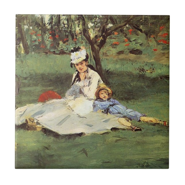 Manet Impressionist French Family Garden Malerei Fliese (Vorderseite)