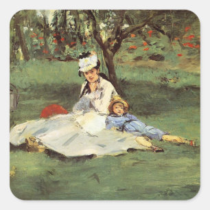 Manet Impressionist French Family Garden Malerei Quadratischer Aufkleber