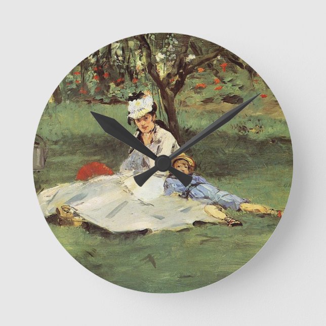 Manet Impressionist French Family Garden Malerei Runde Wanduhr (Vorderseite)