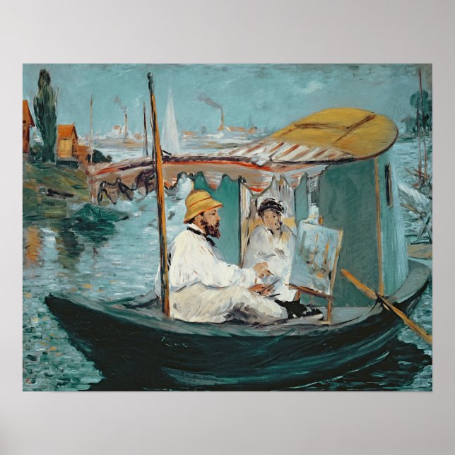 Manet | Monet in seinem Floating Studio, 1874 Poster (Vorne)