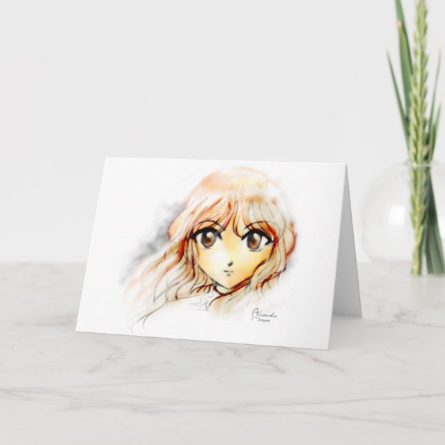 Manga Anime Girl Sketch große Augen Kawaii niedlic Karte (Vorderseite)