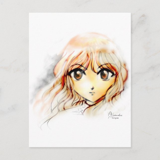 Manga Anime Girl Sketch große Augen Kawaii niedlic Postkarte (Vorderseite)