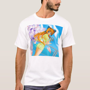 Manga Anime-niedliches Mädchen sehen herein durch T-Shirt