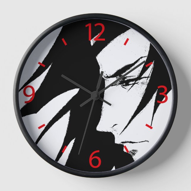 Manga Character Wind Blown Hair Anime Wanduhr (Vorderseite)