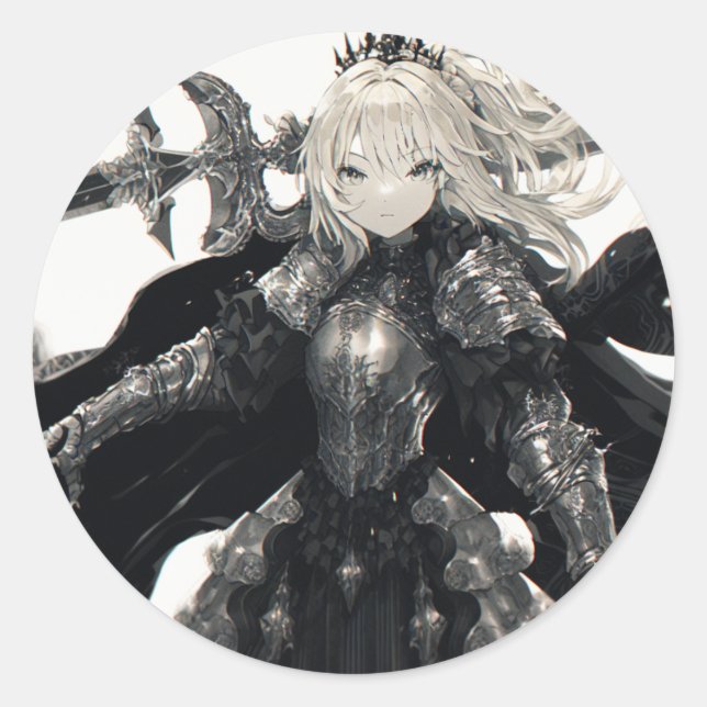 Manga Fantasy Warrior Woman Runder Aufkleber (Vorderseite)