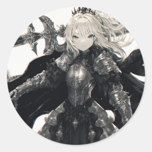 Manga Fantasy Warrior Woman Runder Aufkleber