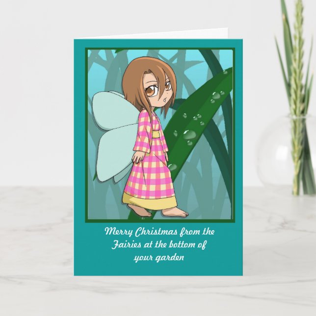 Manga Feen, Ginghammädchen Feiertagskarte (Vorderseite)