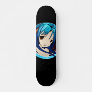  Manga Girl, aquamarines Haar, braune Augen, aquam Skateboard
