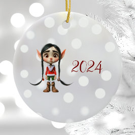 Manga Girl Christmas Elf Keramik Ornament