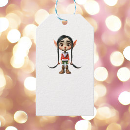 Manga Girl Christmas Elf White Gift Tags Geschenkanhänger