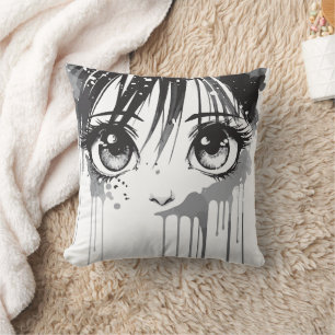 Manga Girl mit farbenprächtigem Blick Kissen