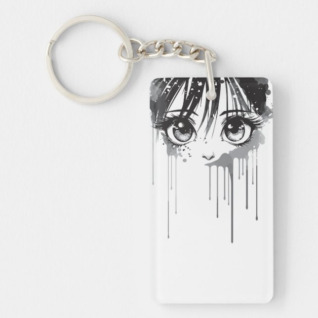 Manga Girl mit farbenprächtigem Blick Schlüsselanhänger (Vorderseite)